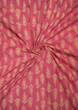 Peach & Yellow Pure Cotton Hand Block Printed Fabric