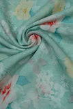 Pink & Yellow Flower Printed Pure Malai Chanderi Fabric ( Width 44 Inches)