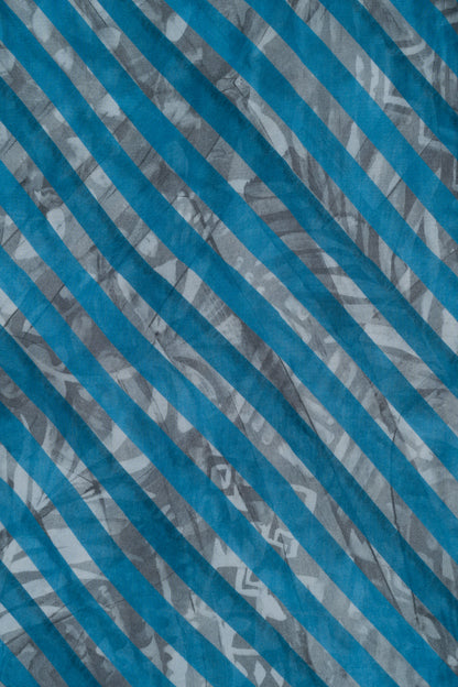 Dark Grey & Blue Stripes Printed Pure Muslin Fabric (Width 44 Inches)