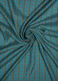 Teal & Multicolor Stripes Pure Muslin Printed Fabric