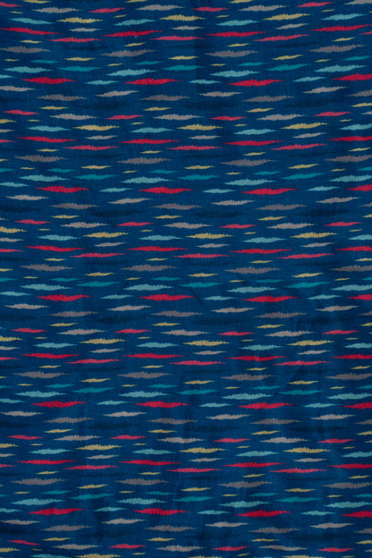 Deep Blue Chevron Printed Pure Muslin Fabric (Width 44 Inches)