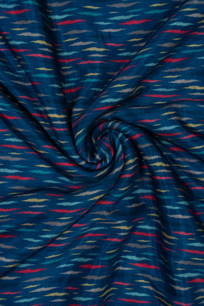 Deep Blue Chevron Printed Pure Muslin Fabric (Width 44 Inches)
