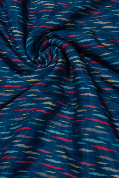 Deep Blue Chevron Printed Pure Muslin Fabric (Width 44 Inches)