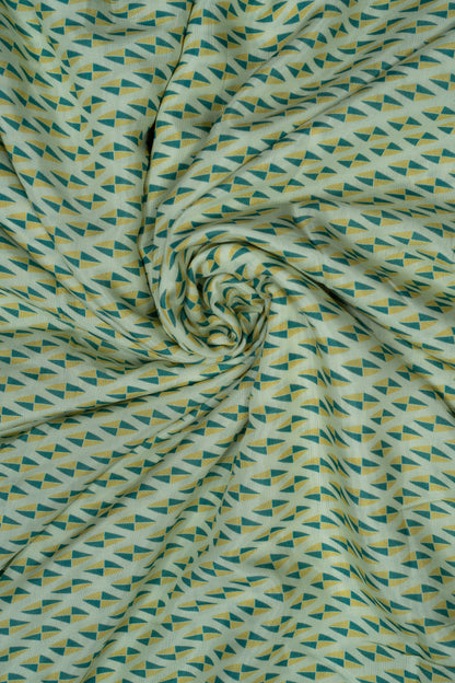 Green Color Chevron Printed Pure Muslin Fabric (Width 44 Inches)