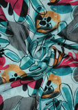 Sky Blue & Multicolor Abstract Printed Pure Chinon Fabric