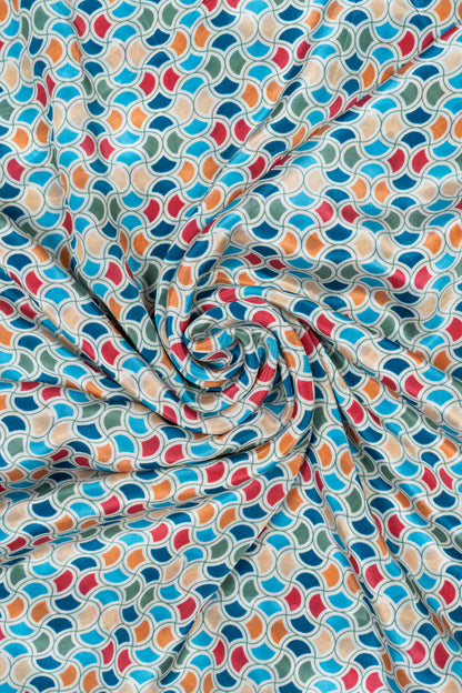 Multicolor Abstract Printed Pure Natural Crepe Fabric (Width 44 Inches)