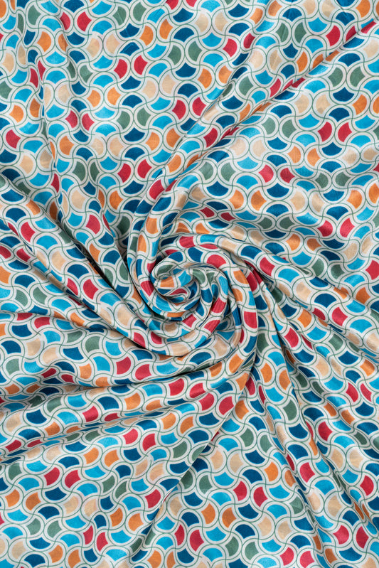 Multicolor Abstract Printed Pure Natural Crepe Fabric (Width 44 Inches)