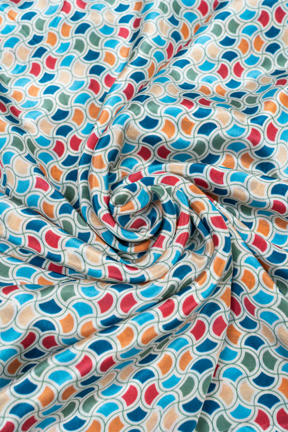 Multicolor Abstract Printed Pure Natural Crepe Fabric (Width 44 Inches)