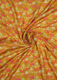 Mustard Yellow Geometric Printed Pure Muslin Fabric