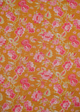 Mustard Yellow & Pink Floral Printed Pure Muslin Fabric