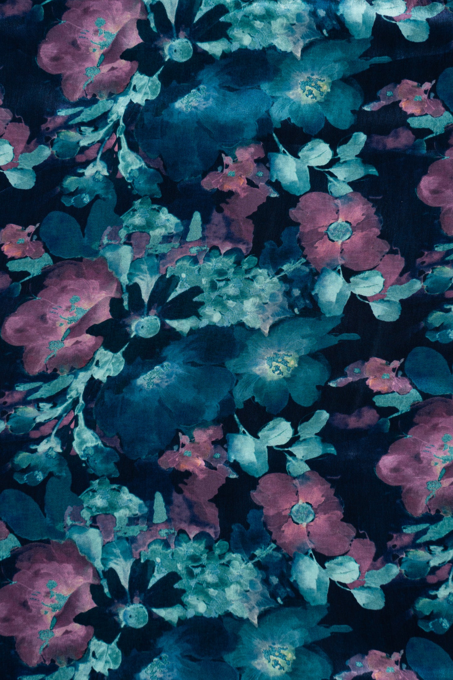 Turquoise & Bloom Fusion Floral Printed Pure Natural Crepe Fabric (Width 44 Inches)