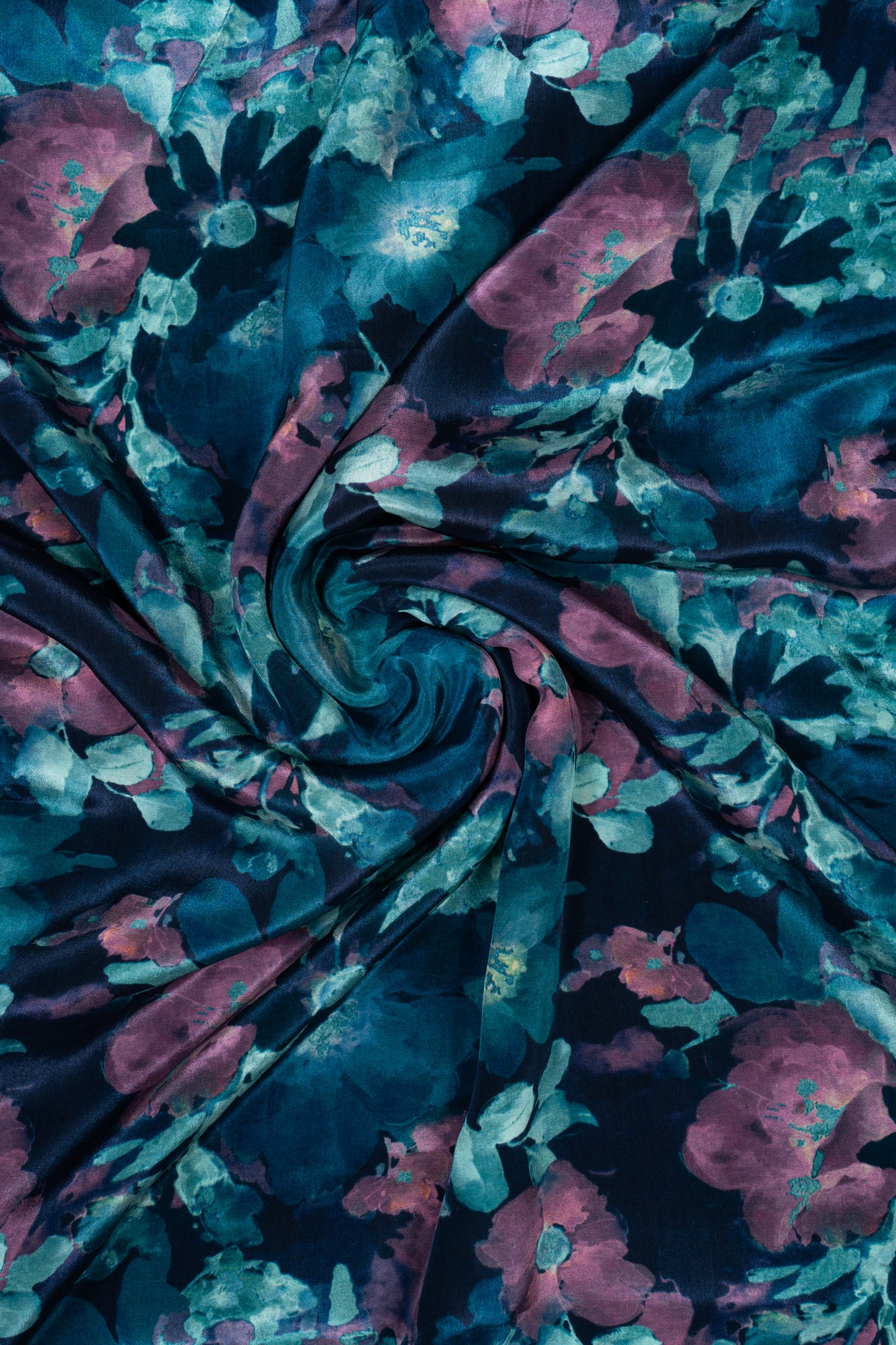 Turquoise & Bloom Fusion Floral Printed Pure Natural Crepe Fabric (Width 44 Inches)