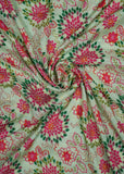 Mint Green & Colourful Floral Printed Pure Muslin Fabric (Width 48 Inches)