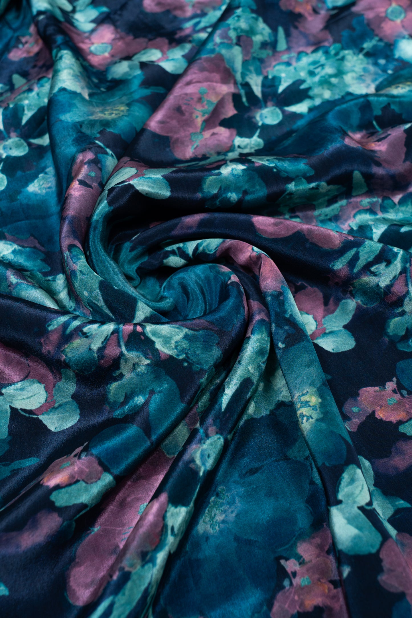 Turquoise & Bloom Fusion Floral Printed Pure Natural Crepe Fabric (Width 44 Inches)