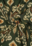 Mehndi Green Ikkat Patola Printed Pure Muslin Fabric (Width 48 Inches)