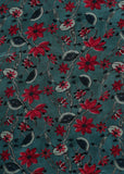 Charleston Green & Red Egyptian Floral Digital Printed Pure Natural Crepe Fabric (Width 58 Inches)