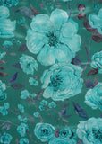 Green Vintage Floral Digital Printed Pure Natural Crepe Fabric (Width 58 Inches)