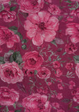 Wine Color Vintage Floral Digital Printed Pure Natural Crepe Fabric (Width 58”)