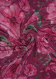 Wine Color Vintage Floral Digital Printed Pure Natural Crepe Fabric (Width 58”)