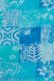 Pastel Blue Applique Printed Pure Natural Crepe Fabric (Width 44 Inches)