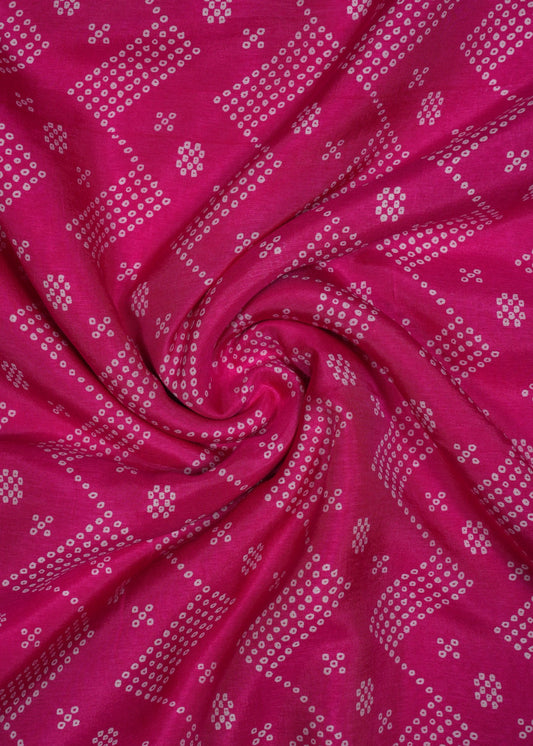 Rani Pink Color Chevron Pure Russian Silk Printed Fabric