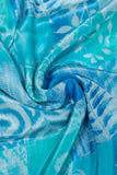 Pastel Blue Applique Printed Pure Natural Crepe Fabric (Width 44 Inches)