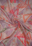 Cream & Multicolor Abstract Printed Pure Chinon Fabric