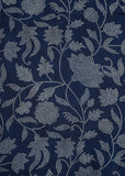 Dark Blue Flower Printed Pure Russian Silk Fabric