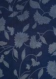 Dark Blue Egyptian Floral Printed Pure Russian Silk Fabric