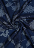 Dark Blue Egyptian Floral Printed Pure Russian Silk Fabric