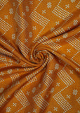 Mustard Yellow Chevron Printed Pure Russian Silk Fabric