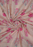 Pink Color Flower Printed Pure Cotton Schiffli Embroidered Fabric (Width 58 Inches)