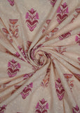 Light Pink & Magenta Vintage Floral Printed Pure Cotton Schiffli Embroidered Fabric (Width 58 Inches)