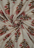 Off White & Vintage Floral Printed Pure Cotton Schiffli Embroidered Fabric (Width 58 Inches)