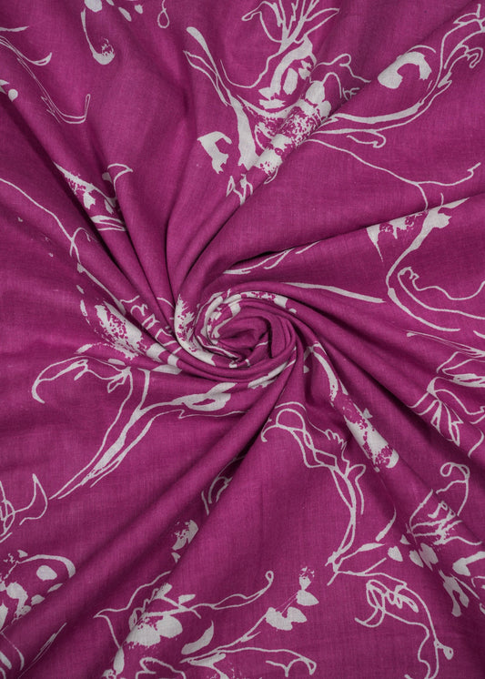 Magenta & White Color Abstract Printed Pure Cotton Fabric