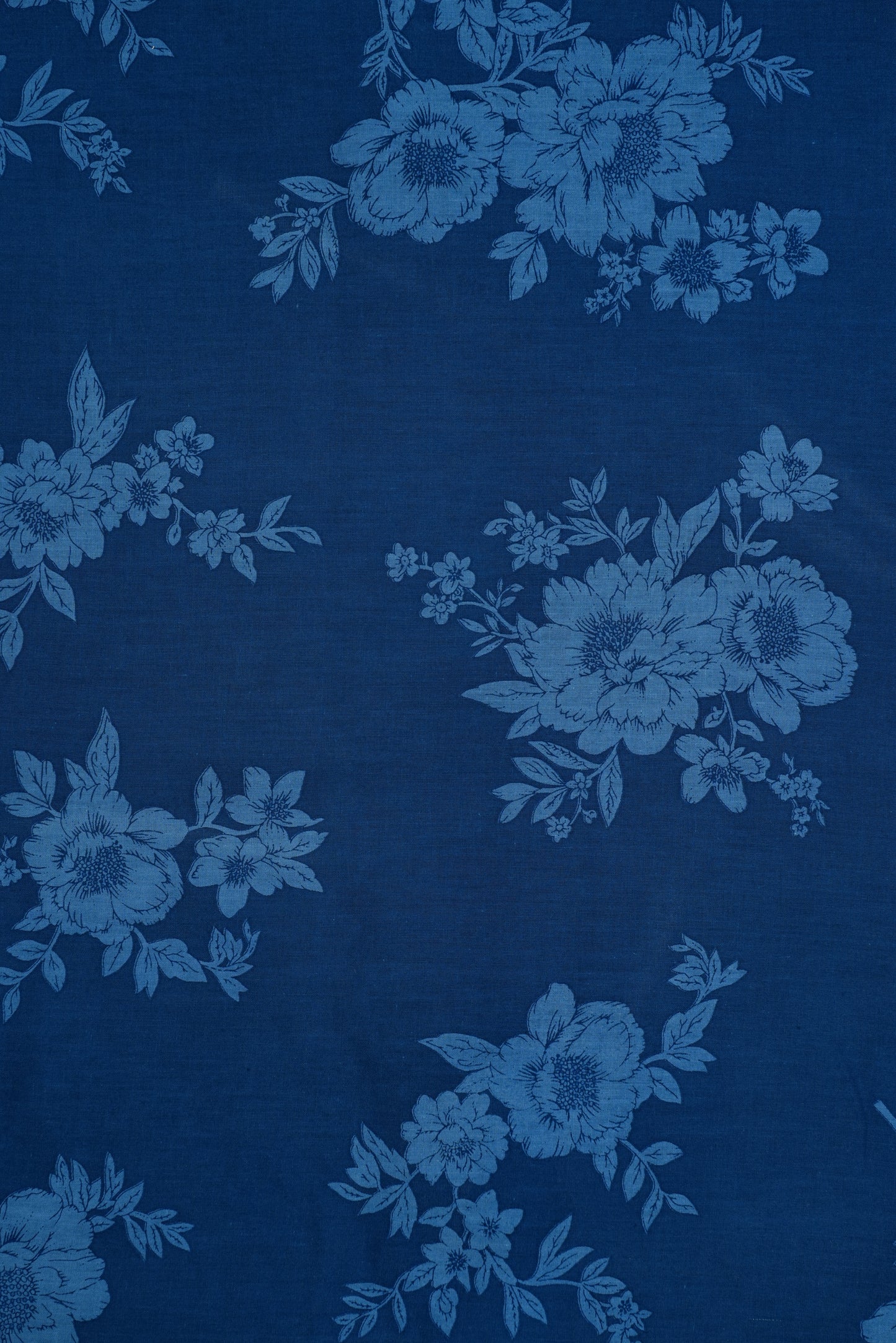 Navy Blue Floral Printed Pure Cotton Fabric