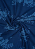 Navy Blue Floral Printed Pure Cotton Fabric