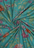 Bright Turquoise Floral Printed Pure Cotton Fabric