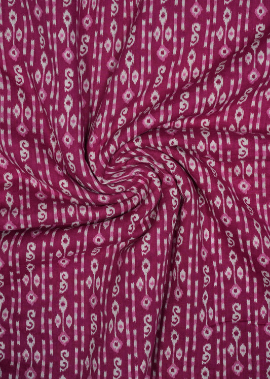 Magenta & White Geometric Printed Pure Cotton Fabric