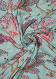 Turquoise & Multicolour Abstract Flower Of Garden Pure Handloom Cotton Printed Fabric (Width 58 Inches)