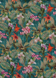 Green Color Wild Flowers Printed Pure Chinon Fabric