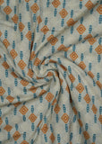 Grey & Yellow Geometric Stripes Handloom Pure Cotton Printed Fabric