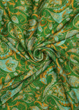 Green & Yellow Paisley Printed Pure Chinon Fabric