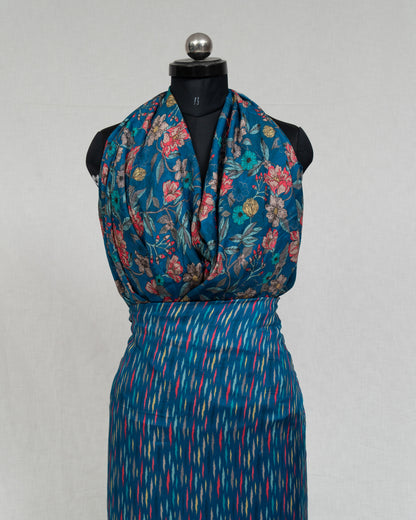 Deep Blue Chevron Printed Pure Muslin Fabric (Width 44 Inches)