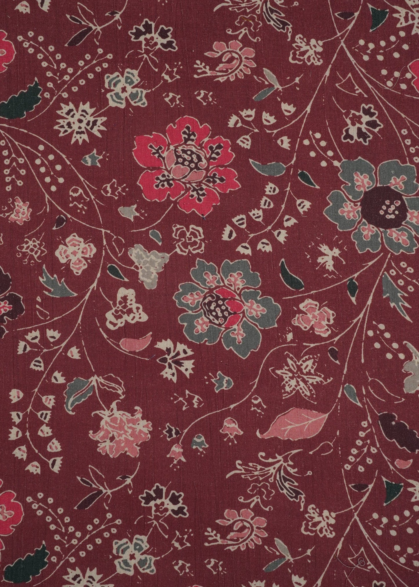 Wine Color Floral Handloom Cotton Printed Fabric