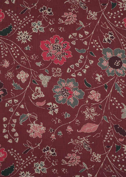 Wine Color Floral Handloom Cotton Printed Fabric