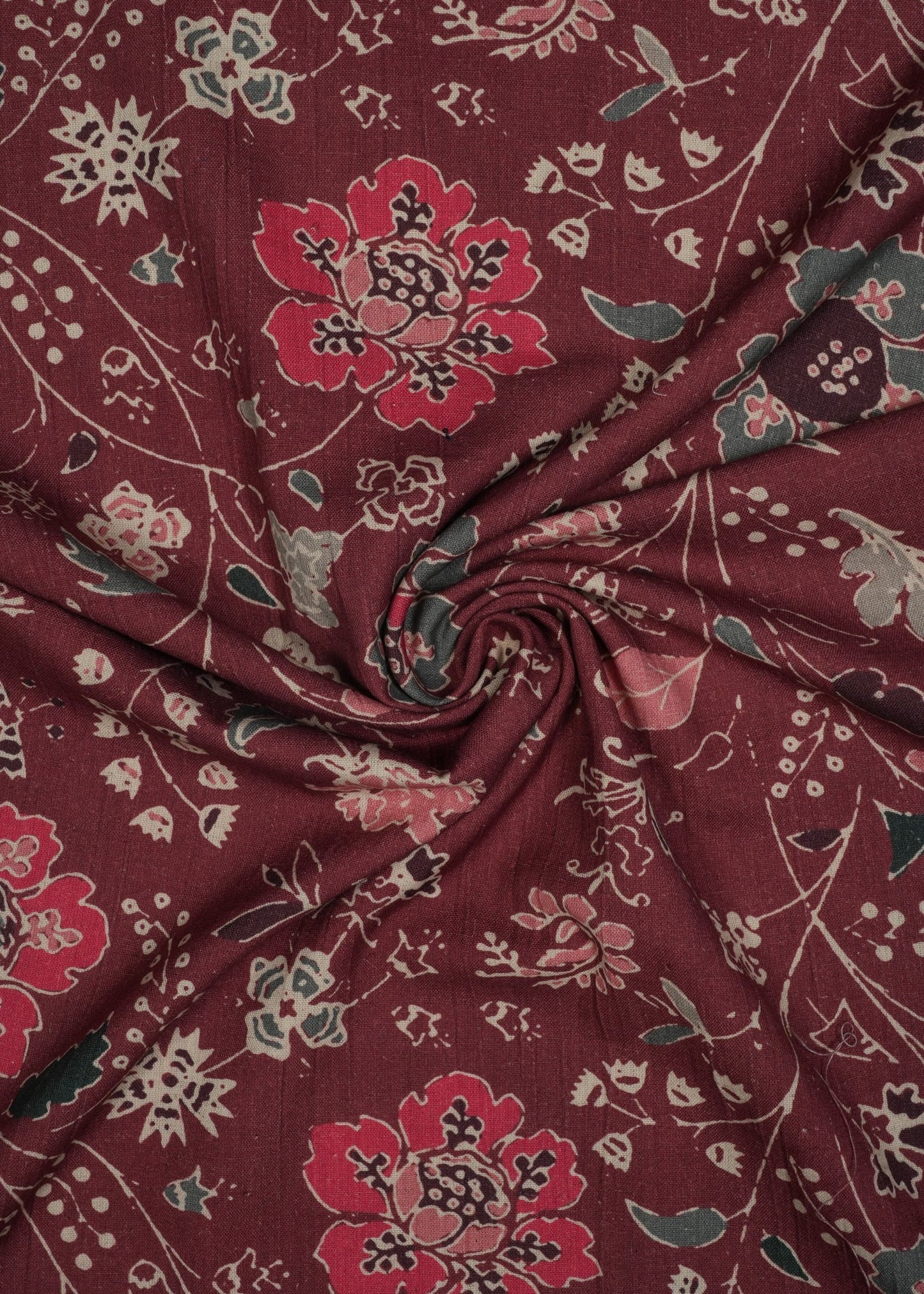 Wine Color Floral Handloom Cotton Printed Fabric