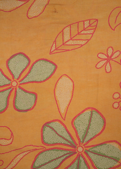 Mustard Yellow & Green Bandhani Floral Pure Handloom Cotton Printed Fabric (Width 58 Inches)