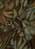 Hazel Brown & Colourful Flower Of Garden Printed Pure Chinon Fabric