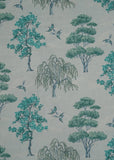 Silver & Turquoise Tree Printed  Pure Handloom Cotton Fabric (Width 58 Inches)